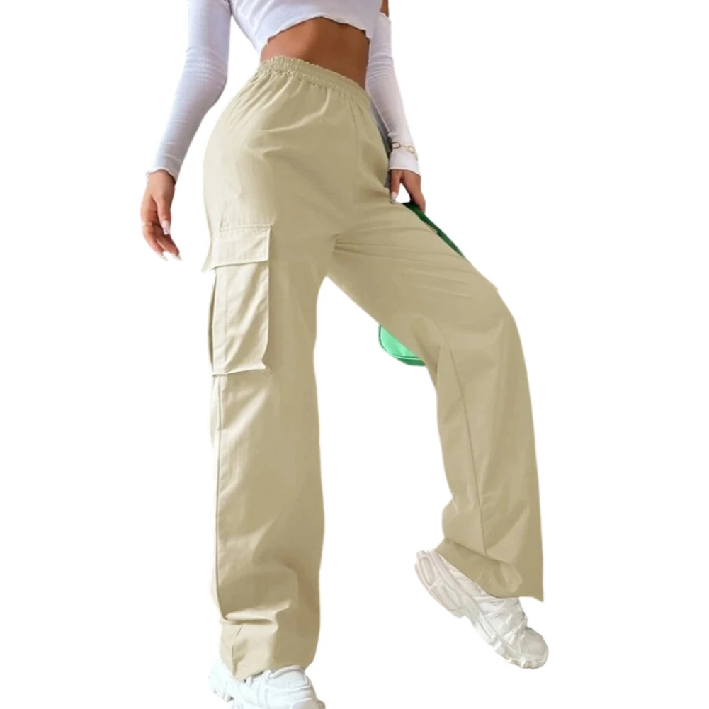 Women Retro Solid High Waist Cargo Pants Straight Leg Trousers Casual Sweatpants Full Length Four Seasons Polyester Spandex Mix