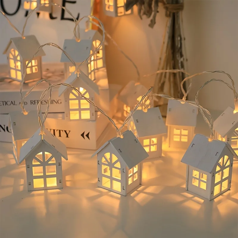 Guirnalda de luces LED navideñas en forma de casa para interiores, 1 Juego para árboles, familias, festivales, cortinas, fiestas, balcones, dormitorios