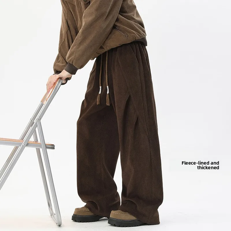 

Men's Thiened Corduroy Straight Leg Pants Winter Warm Casual Trousers Loose Fit Bootcut Pants Windproof Comfortable Jeans