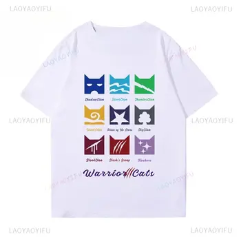 戰士貓男女款100%純棉可愛T卹,中性款,可愛寵物愛好者T卹,圓領短袖,尺寸XS-3XL,Y2K風格服裝 10 最佳銷售 戰士貓 - №5