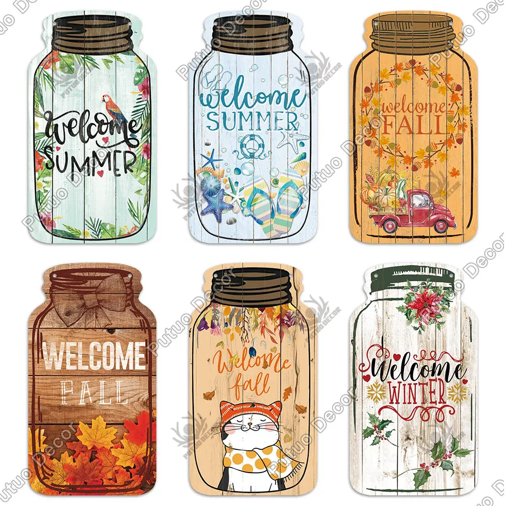 علامات حائط خشبية على شكل جرة ماسون ديكور من بوتو، لوحات الطقس، ديكور منزلي ريفي، ديكور المزرعة، علامة ترحيب #3