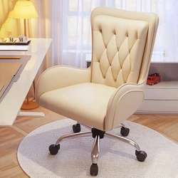 Luxe Lederen Draaibare Computerstoel Woonkamer Rugleuning Kantoorstoel Comfortabele Lounge Stoel Ergonomische Kantoorfauteuil