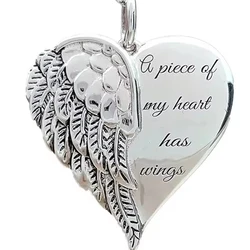 2024 A Piece of My Heart Has Wings Pendant European American Angel Wings Engraved Necklace Jewelry Necklace for Women