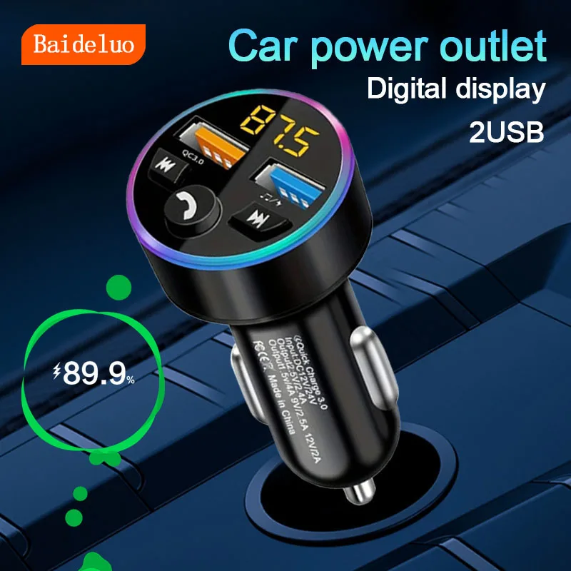 66W car charger MP3 wireless speaker player Multi-function colorful atmosphere light Dual USB car power adapter voltage display