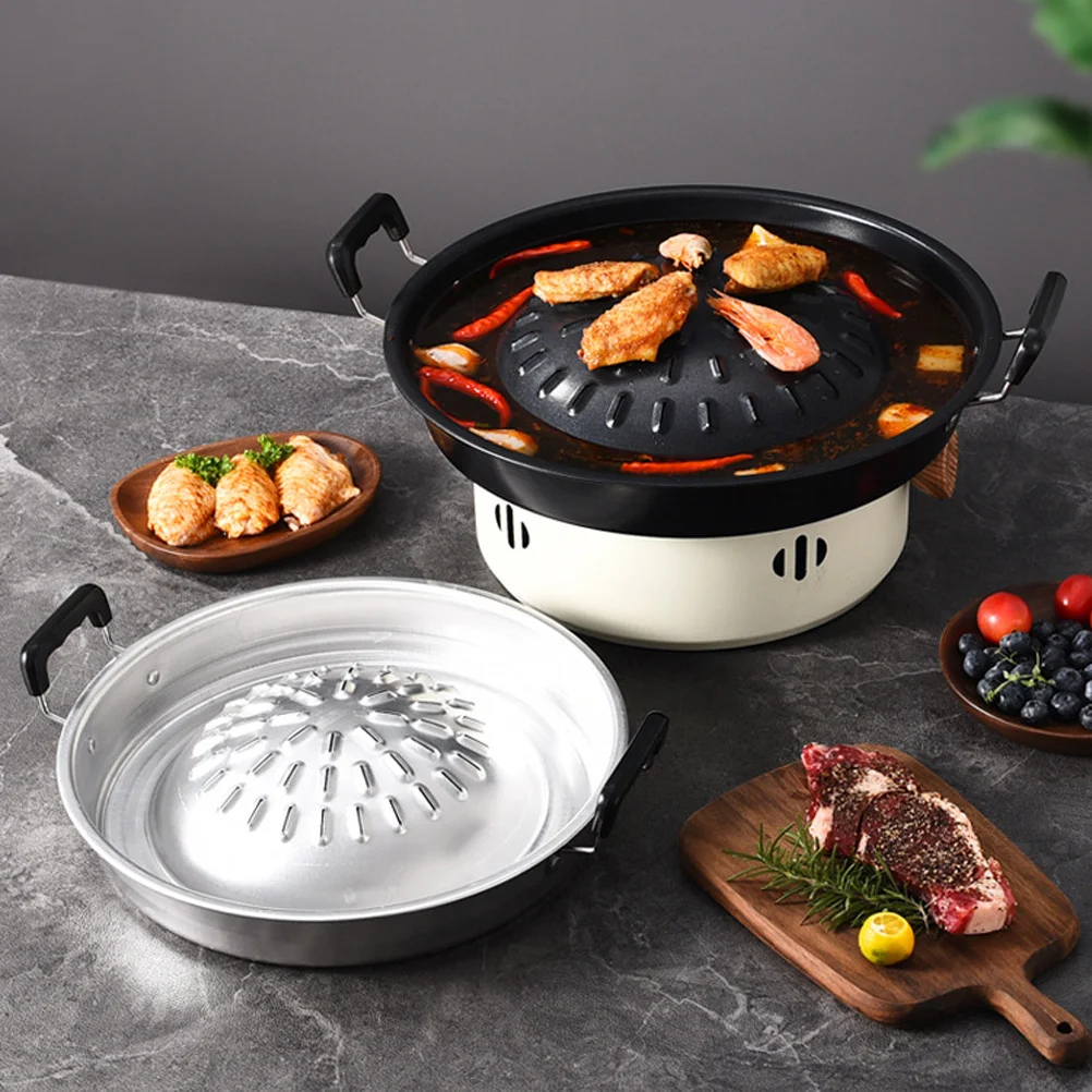 Bulgogi Tray Pan Grill Topper Pan Korean Bbq Metal Grilling Tray Vegetable Egg Pork Beef Meat Grill Pan Shabu Hot Pot