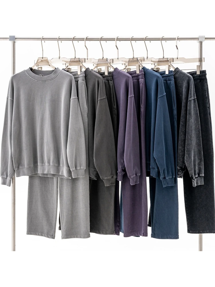 

Street Sle Color round Ne Hoodie And Straight Leg Casual Pants Set Hip Hop Vintage ex Sportswear Ensemble