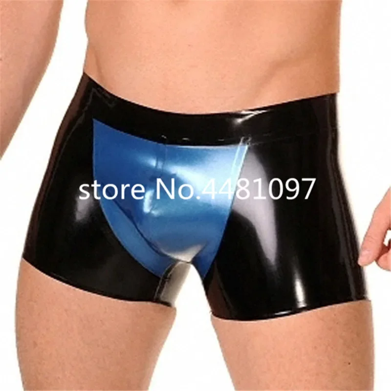 

100% Handmade Men's Rubber Latex Panties Underwear Sexy Boxer Shorts Black with Blue