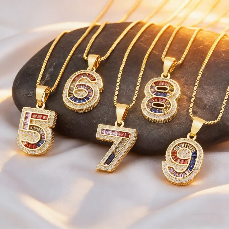 European and American cross-border 0-9 hip-hop diamond-set 0-9 digital pendant copper-set zirconium creative foreign