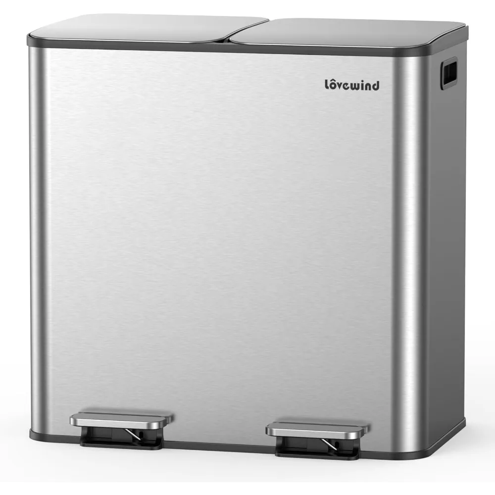 

Мусорный бак, 2 х 10,5 галлона (2 х 40 л) мусорный бак для кухни с двумя отделениями для переработки кухонных мусорных баков, нержавеющая сталь