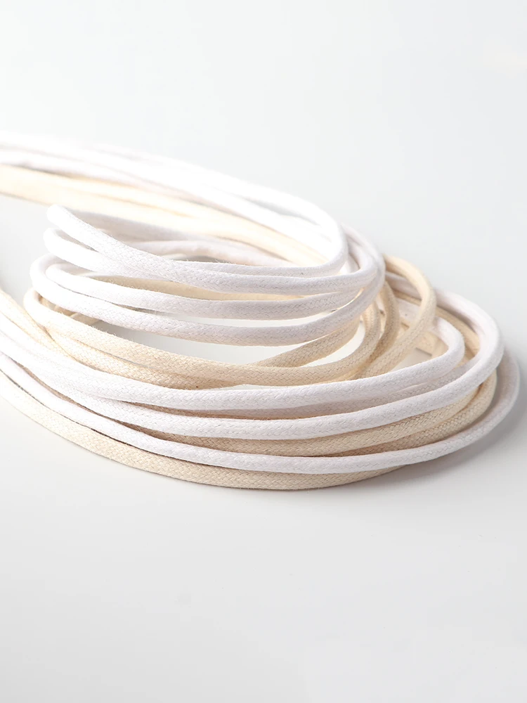 Round 3.5mm cotton shoe laces Off white beige shoelaces 60/70/80/90/100/120/140/160/180cm waxed shoelaces rope accessories