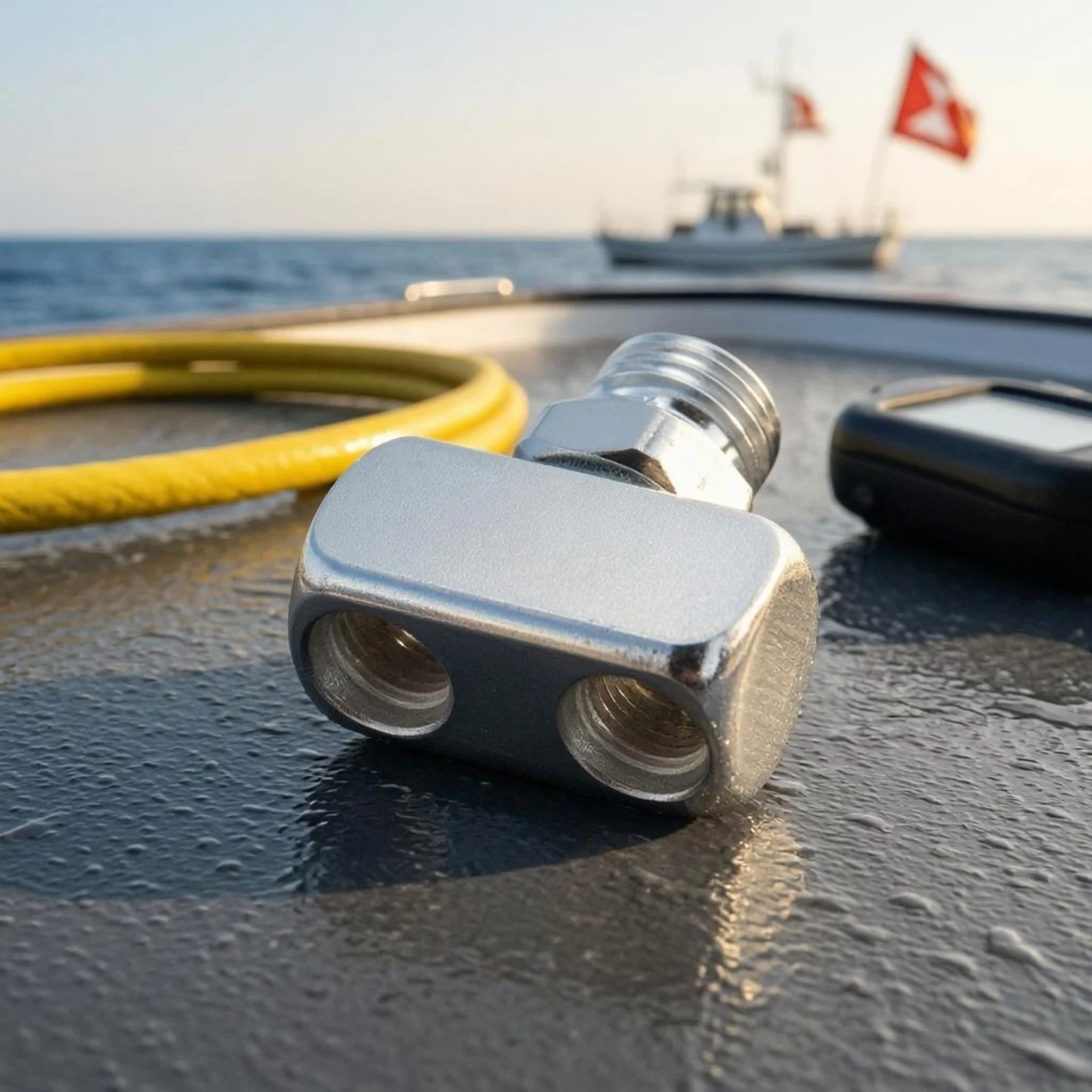 Low-Pressure Splitter Adapter Plated Metal Finish Dive Regulator Splitter Threaded Regulator Connector Rectangular Block Shape view 6