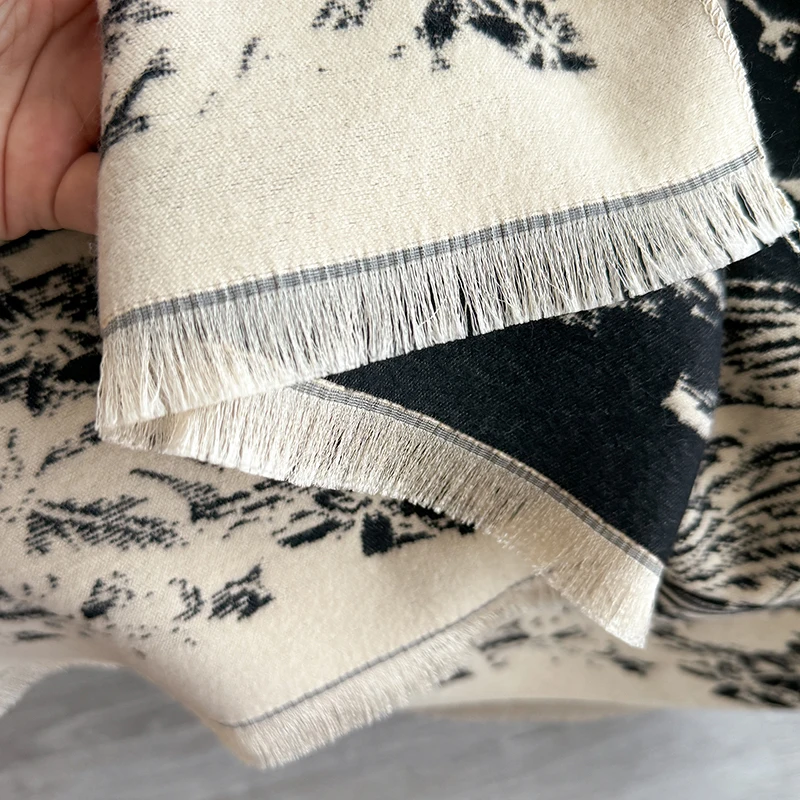 Women Winter Cashmere Scarf White Crane and Bamboo Forest Pashmina Luxury Brand Shawls and Wraps Bufanda Echarpe Warm Blanket