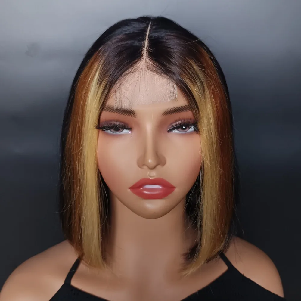 #27 #8 Mixed Color Human Hair Wig 2x6 Kim Closure Bob Wig 210% Density Deep Part Closure Wig Vietnamese Hair 12A Grade