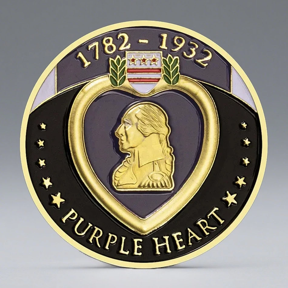 Pièce de monnaie commémorative plaquée or motif George Washington, Cœur violet, Médaille d'honneur, Mérite militaire