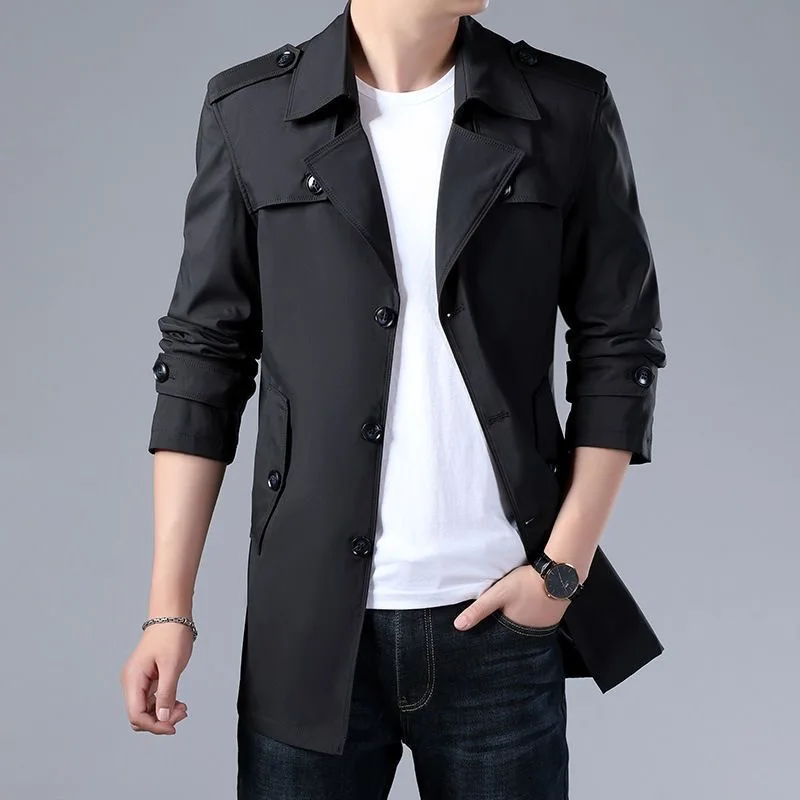 2025 Spring and Autumn New Fashion Trend Solid Color Long Trench Coat Men's Casual Loose Comfortable Sports Large Size Jacket