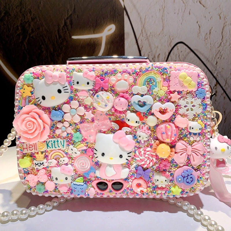 Sanrio KT Jewelry Box Portable Creative Cute Cartoon Storage Box Anime Hello Kitty My Melody Makeup Box Messenger Bag Girl Gifts