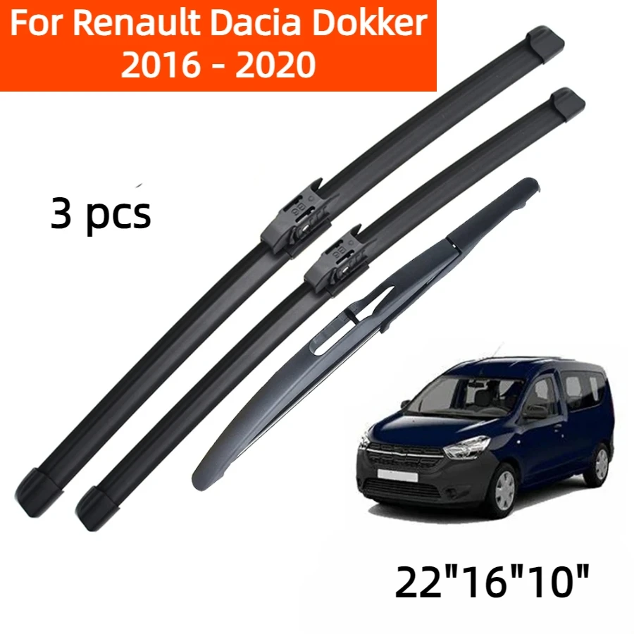 ZHANGU Wiper Front & Rear Wiper Blades For Renault Dacia Dokker 2016 - 2020 Windshield Windscreen Window Rain Brushes 22