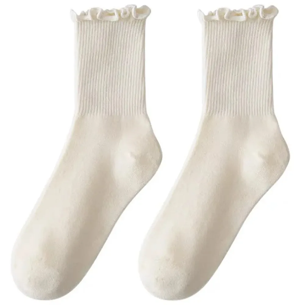 النساء تنفس كشكش تقليم الكاحل الجوارب 5 أزواج مجموعة منتصف العجل الجوارب تستخدم للمدرسة مكتب ربيع الخريف ارتداء #6