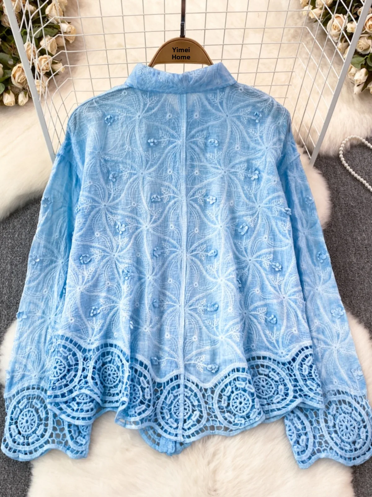 Primavera Autunno Faionable Lace Splice Bottone singolo Colletto lungo Sve irt Donna Casual Top Coreano Sle Colore puro