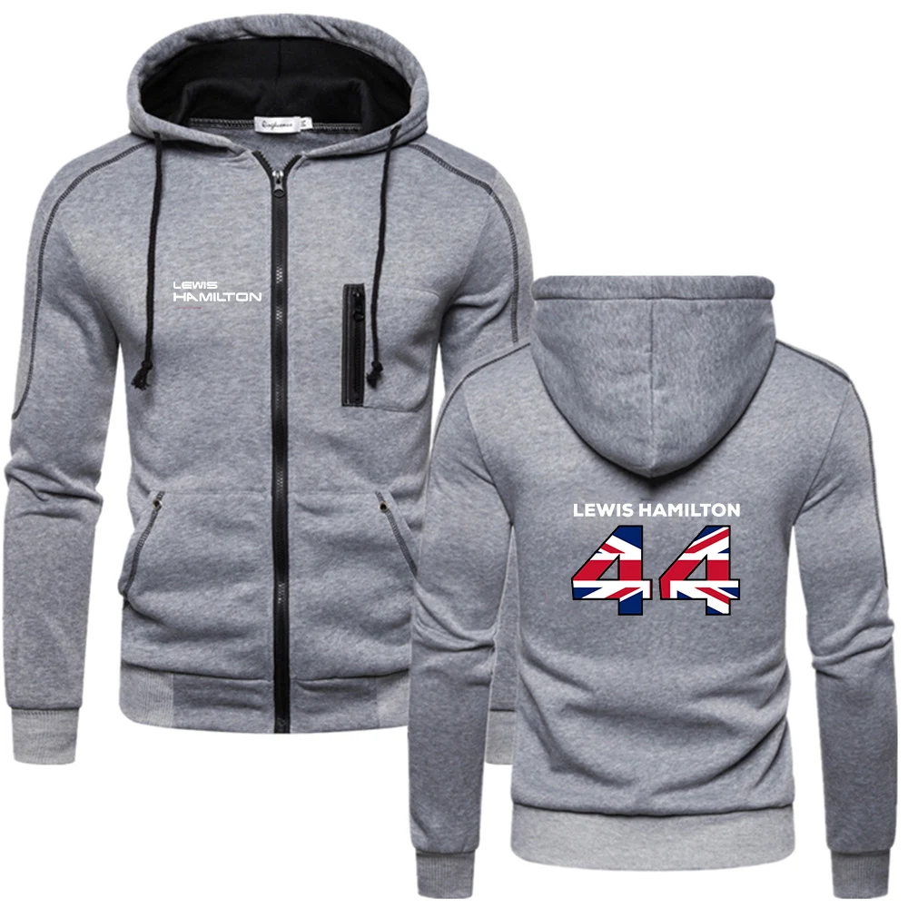 F1 Driver Lewis Hamilton Digital 44 Men's New Fashion Cotton Zipper Hoodie Fitness Sweatshirts Solid Color Fleece Jackets Tops