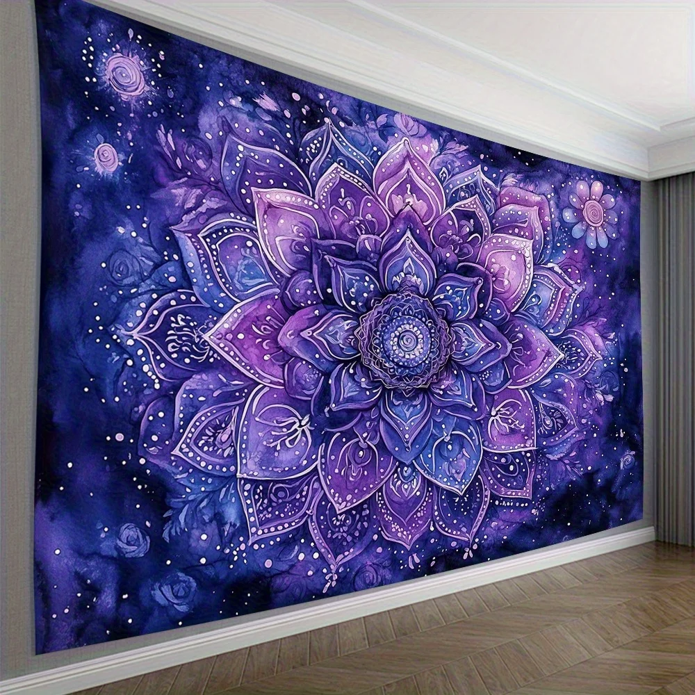 1pc Tapiz Gran  Mandala Morado, Colgante  Pared  Poliéster para Sala, Dormitorio, Decoración  Fiestas y Hogar con Ganc