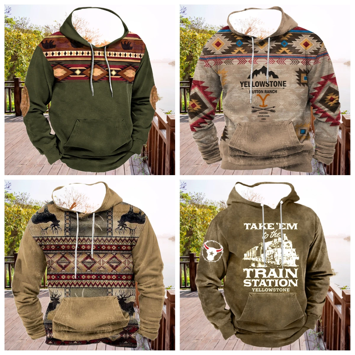 

Autumn Winter Men Hoodies Long Sleeve Pullover Vintage Yellowstone Printed Oversized Fashion Streetwear High-quality Hot-selling