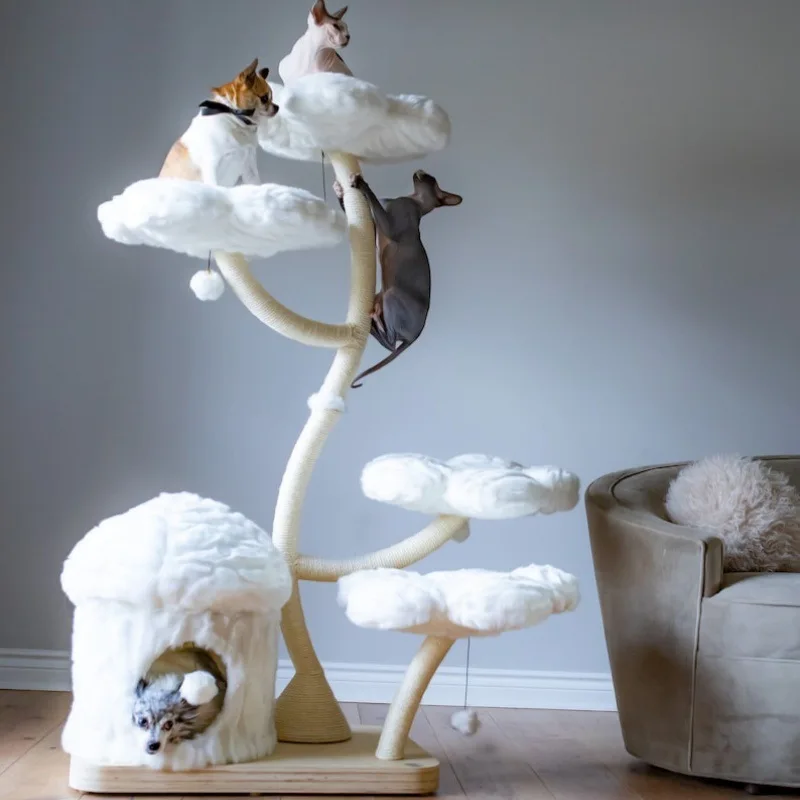 Flower Cat Scratching Post Climbing Frame Tree House Modern Luxury Tower Scratching Post Cat Trees & Scratcher Wood Cat Trees