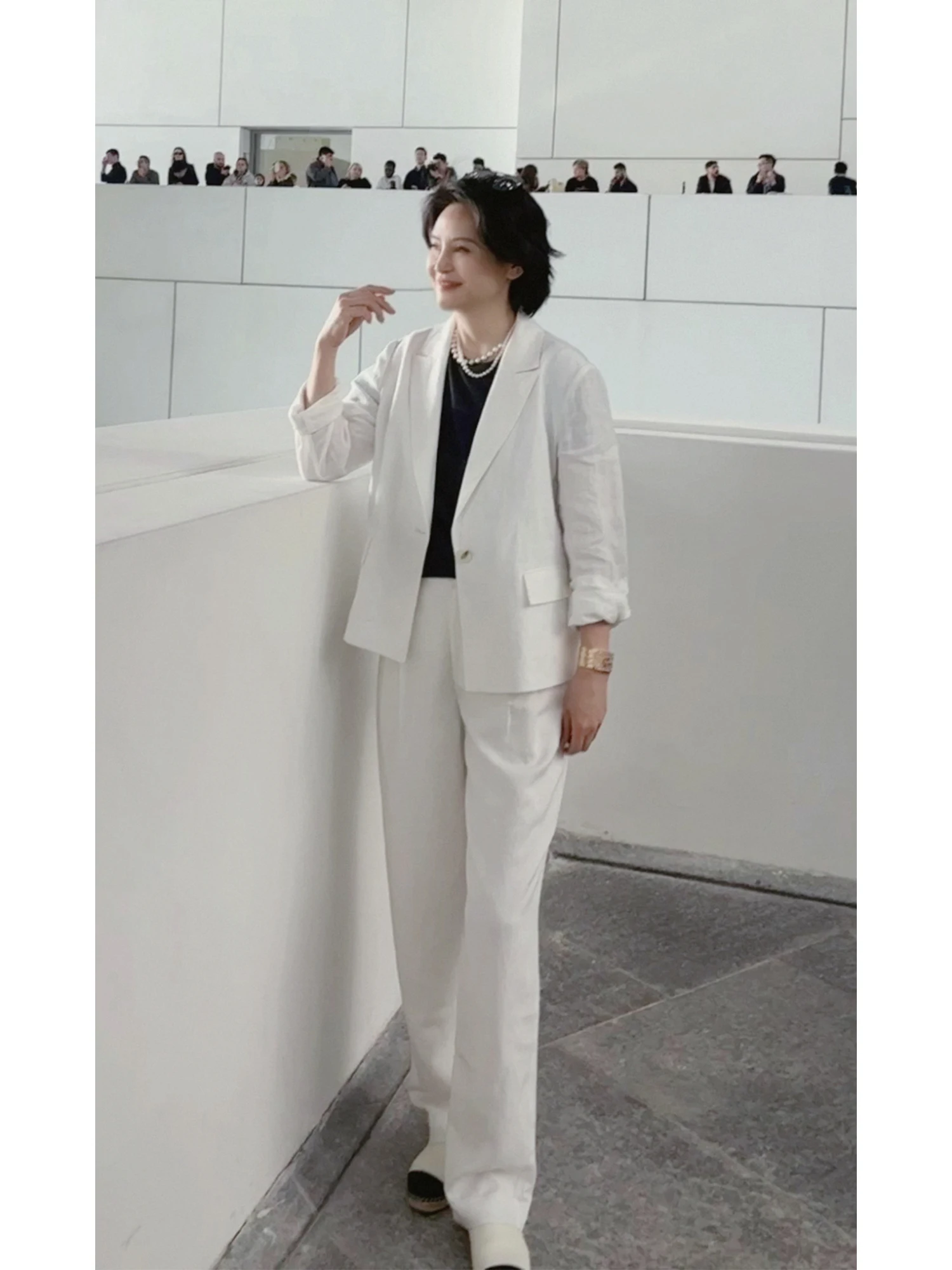 

Linen Suit Pants Casual High Waist Straight Leg High Waist Zipper Fly Women's Faion Spring Collection Water T-Stage ape