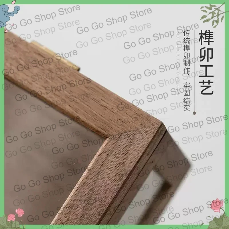 Black Walnut Tea Set Display Box, Dustproof Five-sided Transparent Glass Storage Desktop Display Cabinet