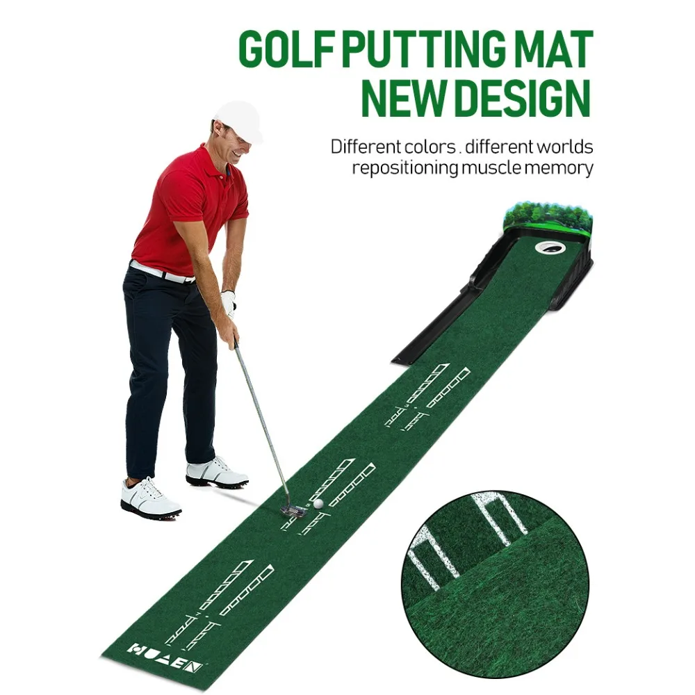 8ft Golf Putting Mat Indoor Practice Green With Real Green Speed Ball Return 3D Arrow Single Hole Putting Trainer Perfect Gift