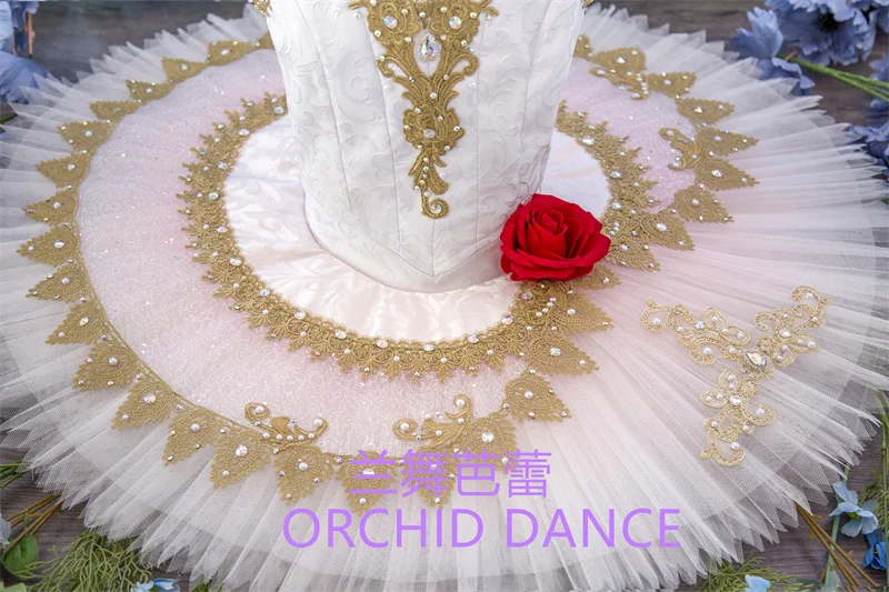 Floral Professional High Quality Women Competition Performance Wear Girls Swan Lake Golden Pink Ballet Tutu Costumes