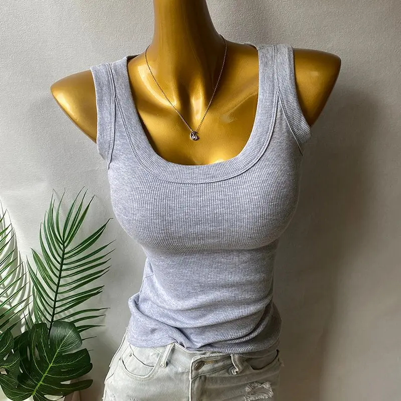 Débardeur côtelé uni sans manches pour femme, collection Printemps/Été, idéal pour un look décontracté