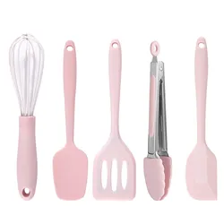 5pcs Silicone Cooking Tools Set Non-stick Cookware Spatula Fry Shovel Egg Beaters Food Tong Kitchen Utensils Set Kitchenware