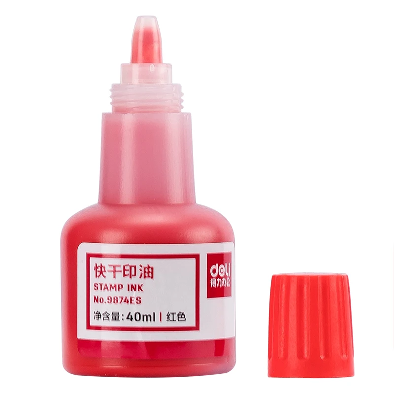 Deli Quick-Drying Stamp Pad Ink Clean Ink for Stamps Financial Office Supplies Red 9874ES