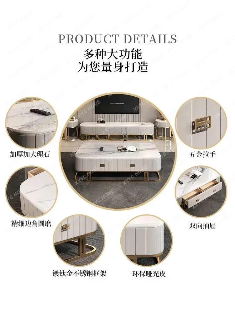 Q خزانة تلفزيون وطاولة شاي مجموعة أثاث غرفة المعيشة سطح من الرخام حامل تلفزيون خزانة أرضية منخفضة