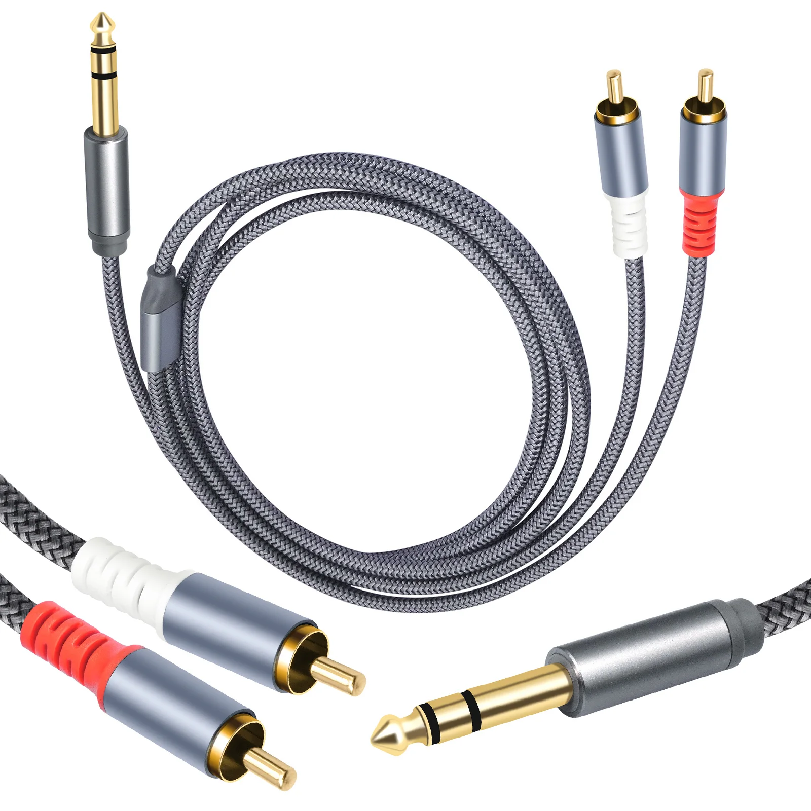 6.35mm 1/4 Inch Male TRS To 2 RCA Male Stereo Audio Y Splitter Cable Connector Wire Cord Plug for AV Receiver Amplifier Speaker
