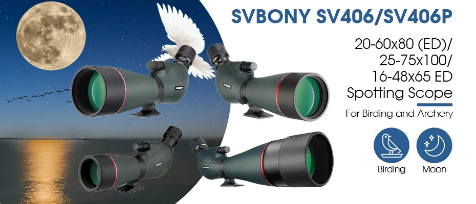 Svbony SV406/SV406P ED Spektiv 20‑60x80/25‑75x100/16‑48x65 Doppelfokus IPX7 Wasserdichtes Teleskop für Vogelbeobachtung und Bogenschießen – Detail 1