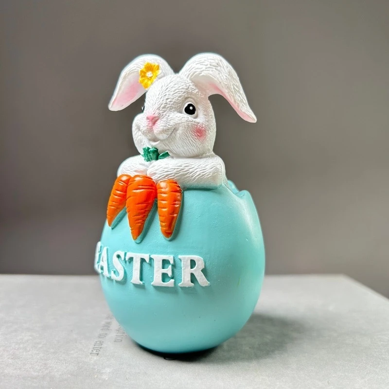 Easter Faux Rabbit Eggshell Resin Ornament Cute Whimsical Home Office Table Centerpiece For Women Kids And Couples Spring Gift