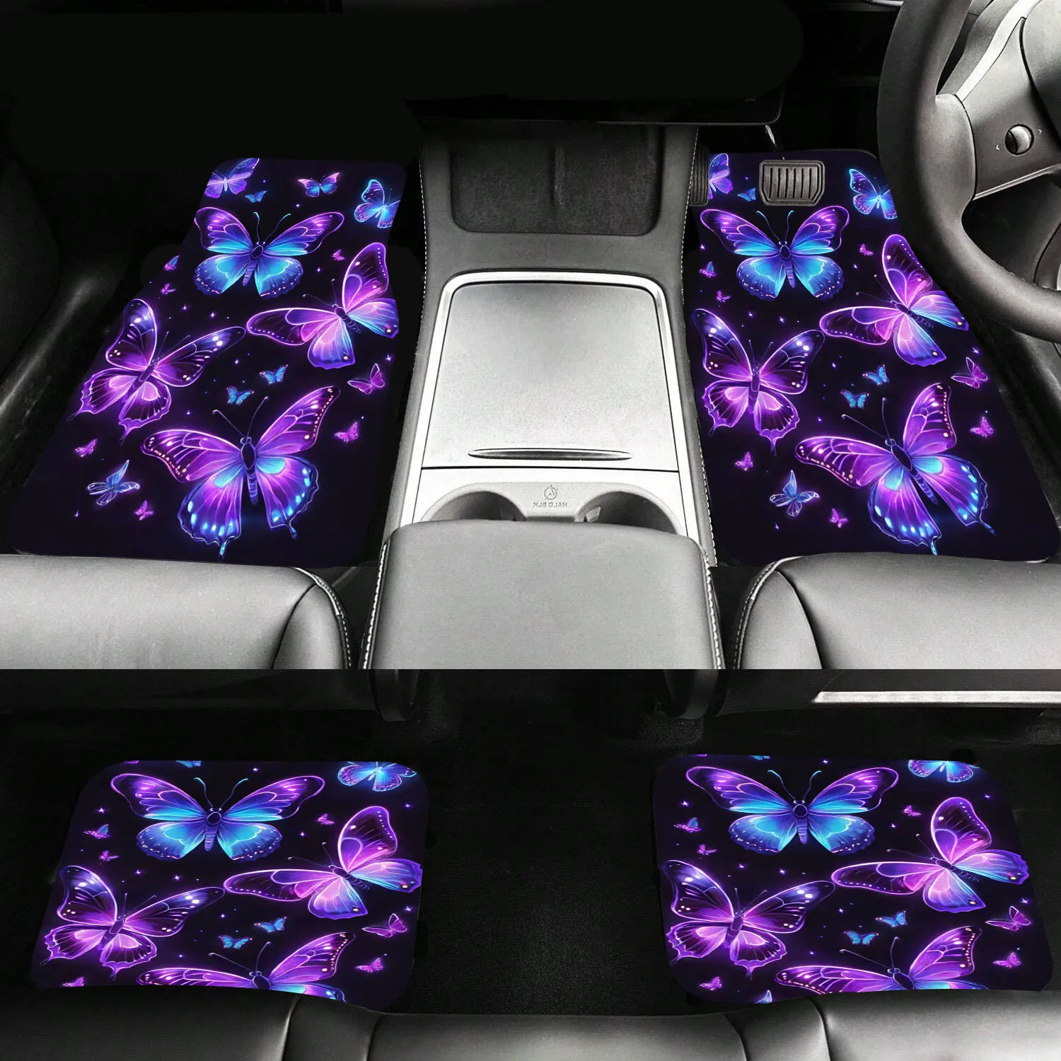 

4pcs All-Weather Floor Mats - Full Coverage Car Mats, Elegant Crown Design On Dark Background, Heavy-Duty Polyester Fabric - Ide