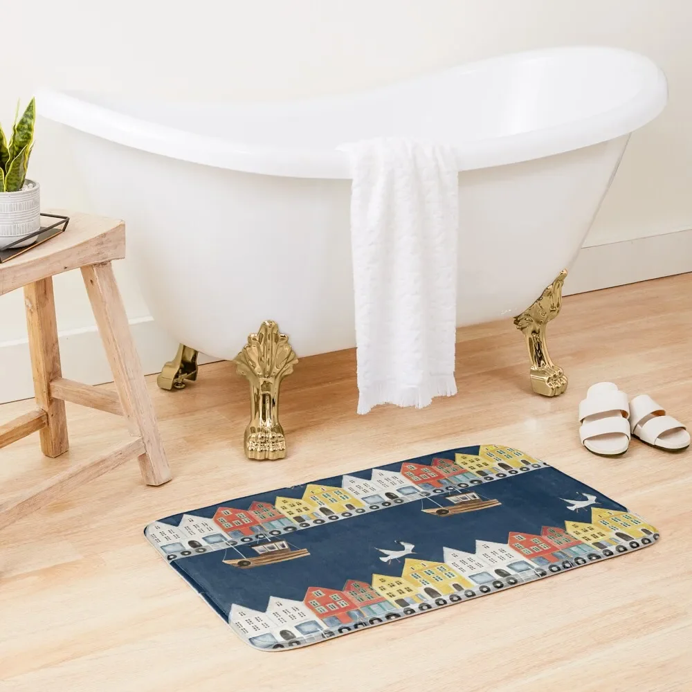 Bergen Norway watercolor Bath Mat Water Absorbent Bathroom Accessories Sets Luxury Baths Bathroom Mat
