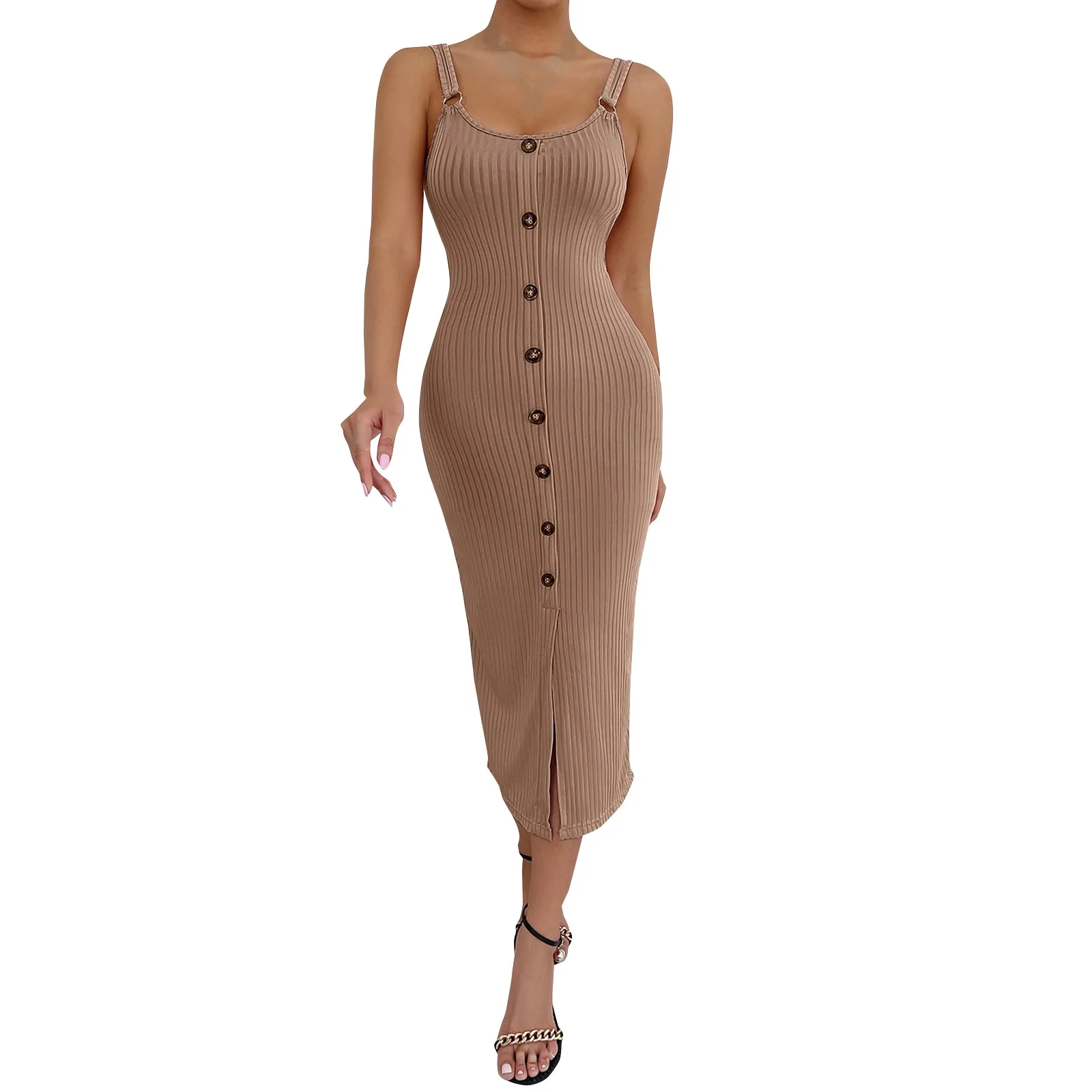 

Women Summer Casual Striped Dress Sleeveless Halter Temperament Comfortable Long Dress Women'S Sexy Tank Knee Length Dress