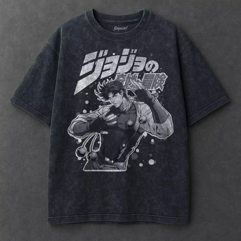 

Vintage Washed Anime JoJo's Bizarre Adventure T Shirt Men Cotton Graphic Tee Jotaro Kujo Killer Harajuku Streetwear Tops Tees