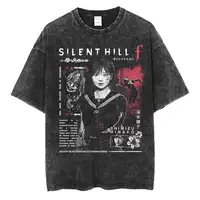 Camiseta de gran tamaño Silent Hill f, camiseta lavada Vintage 100% algodón para hombres y mujeres, ropa informal estilo hip hop P525
