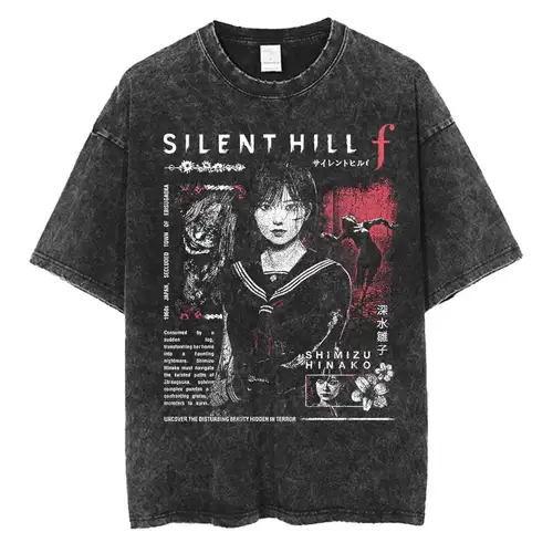 Imagen 1 del producto Camiseta de gran tamaño Silent Hill f, camiseta lavada Vintage 100% algodón para hombres y mujeres, ropa informal estilo hip hop P525