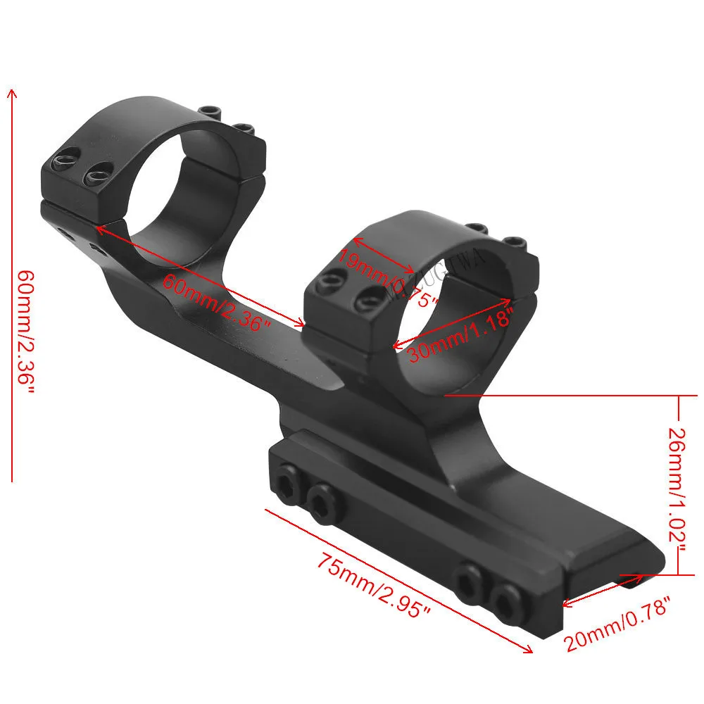 Tactical Offset Cantilever Picatinny Scope Mount 1 inch / 30mm Ring fit Dovetail 20mm Weaver Rail