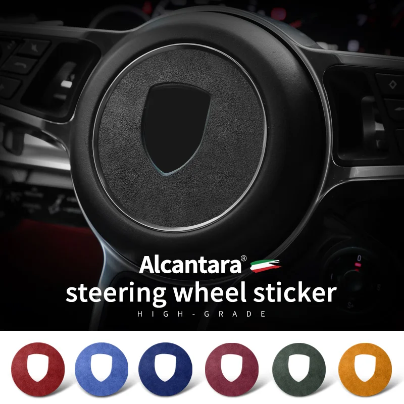 Car Steering Wheel Center Label Sticker Alcantara Suede For Porsche Panamera Macan Cayenne 718 911 car accessories