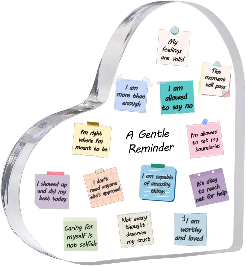 Mental Health Self‑Care Heart‑Shaped Acrylic Sign, Color Memo Note Inspirational Positive Quote Desktop Ornament