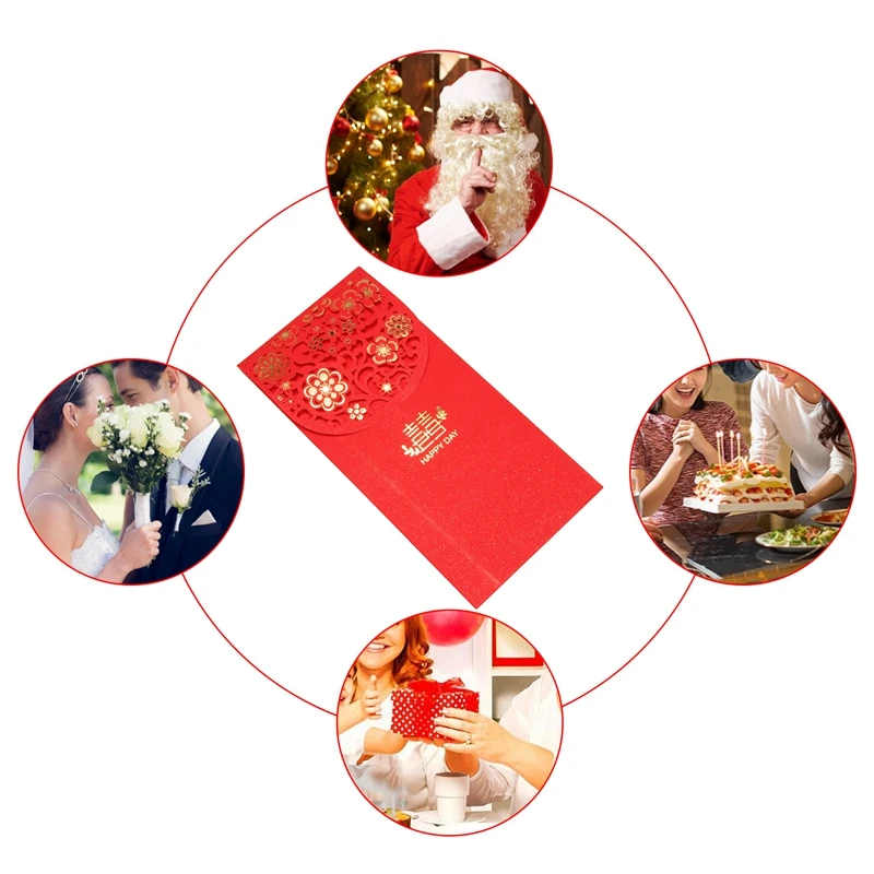 10PCS Chinese Red Envelopes Lucky Money Envelopes Wedding Red Packet For New Year Wedding (7X3.4 In)