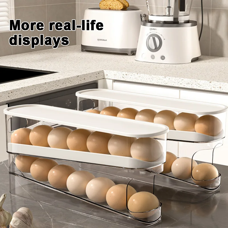 Egg Storage Box Refrigerator Automatic Scrolling Egg Holder Home Large Capacity Kitchen Dedicated Double-layer Egg Storage Racks