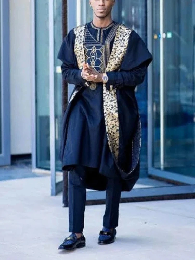 

2025 Men's African Traditional Clothing Dashiki Suits, Robes, Heat Pressed Tops, Trousers, Suits, Bazin Muslim Wedding Party Clo
